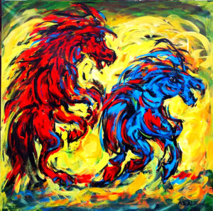 9 adam bojara & ai 3 2023 ''konie''100x100akryl pŁ.